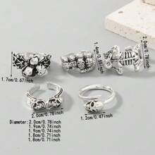 5pcs Adjustable Silver Skeleton Rings Set, Punk Rock Style Biker Rings For Men, Suitable For Nightclub, Party, Bar Wear, Versatile DIY Street Accessories