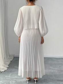 Vestido largo de manga larga de gasa blanca con perlas, dulce y elegante - Blanco - Ver 2