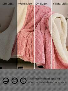 1件涤纶夏尔巴双层毛毯（不含填充物），纯色波浪纹双层毛毯，适合所有季节，温暖柔软，简约时尚床毯，适用于卧室、沙发、办公室、沙发床 - 粉色 - 查看 9