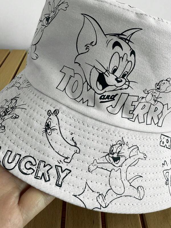Warner Bros New High-Quality Reversible Tom & Jerry Print Bucket Hat, Versatile Unisex Summer Sun Protection Hat, Cartoon Double-Sided Sunhat