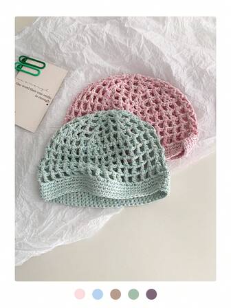 1pc Sparkly Mesh Beanie, Handmade Hollow Knitted Beanies For Women, Fashionable Crochet Headwrap, Breathable Slouchy Beanie, Vintage Chic Headwear, Suitable For Spring & Summer