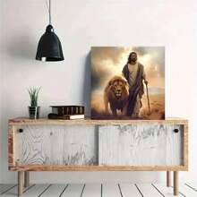 Erwachsene 5D DIY Diamant Malset ohne Rahmen - Jesus mit Löwe, runde Volldiamanten, einfaches Kunsthandwerk für Anfänger, inspirierende Wanddekoration für Zuhause, komplett neues Diamantmalset