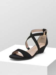 Women Wedge Sandals Adjustable Ankle Strap Open Toe Platform Low Wedge Work Wedding Party Dating Prom Pump Wedge Sandals - Black - View 2