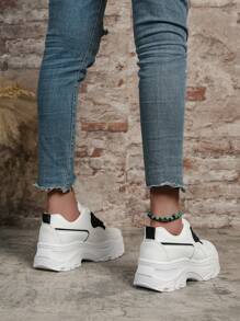 Plus Size Women's Fringe Platform Black High Top Athletic Sneakers, Spring/Autumn White Casual Waterproof Shoes