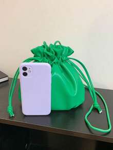 Women's Casual Crossbody Bag, Fashion Colorful Drawstring Fortune Pouch Bucket Bag - Green - View 2