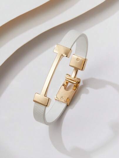 1pc Fashion PU Leather Letter Charm Bracelet, Suitable For Women's Daily Wear