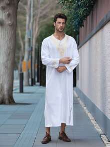 Islam Kaftan Muslim Men Clothing Moroccan Caftan Hand Printing Loose And Breathable Djellaba