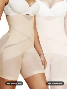 1pc Women Waist Slimmer Criss-Cross High Waist Control Body Shaper Shorts - Apricot - View 2