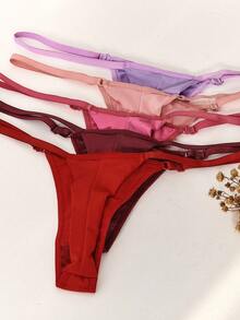 Kit With 5 Double Fabric Thong Panties With Adjustable Straps To Lift The Butt In Smooth Microfiber - Nhiều màu - Xem 4