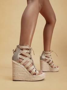 Platform Thick Bottom Waterproof Wedge Rope Roman Sandals - Gold - View 5