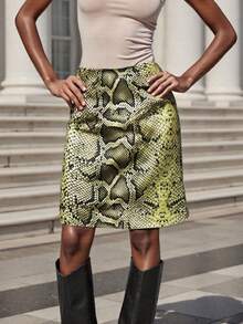 Women's Serpentine Print Skirt High Waist Animal Print Midi A Line Skirt for Summer, Spring - Multicolor - Ver 3