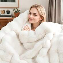 Cozy Thick Fuzzy Faux Rabbit Fur Throw Blanket Double Sided Luxury Comfy Cute Furry Bubble Blanket For Winter Plush Warm Shaggy Fluffy Small Blankets For Sofa Bed SoftWhite 5060 W10 - RabbitFurWhite - View 1