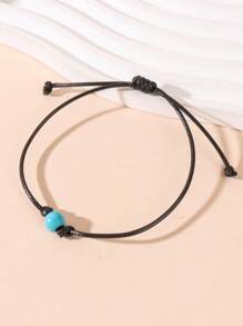 1 Brazaletes trenzados vintage simples con cuentas turquesas para hombres