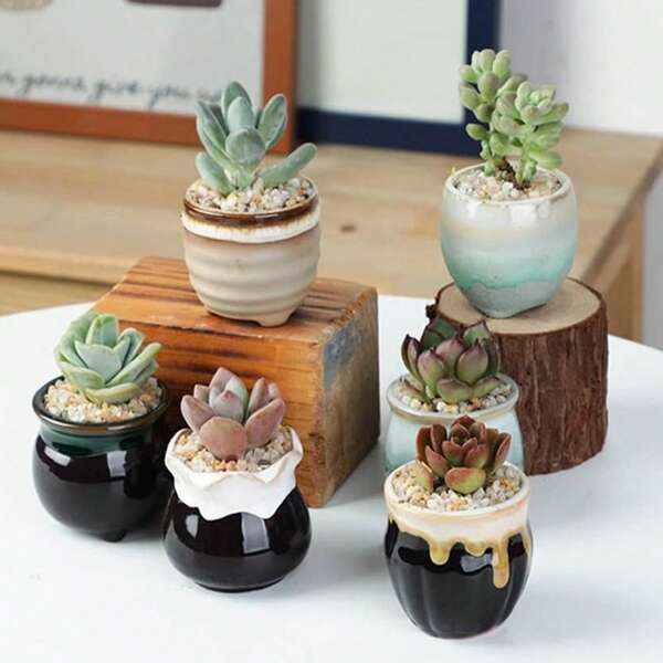 2.5 Inch Succulent Pot With Drainage,Planting/Flower Pots,Small Planter For Mini Plant Ceramic Flowing Glaze Base Serial Set With Holes