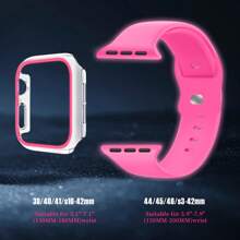 Lot de 2 coques rigides antichoc lumineuses en polycarbonate sans protection d'écran, cadre de protection anti-rayures et bracelet sport en silicone noctilucent compatible avec Apple Watch (40 mm, 38 mm, 41 mm, 42 mm, 44 mm, 45 mm, 46 mm, 49 mm), bracelet souple et étanche pour Apple Watch Series 10, 9, 8, 7, 6, 5, 4, 3, 2, 1, SE