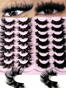 LYBCG Mix 14pairs 5D Mink Eyelashes Makeup Eyelashes 20mm 3D Mink Lashes Fluffy Soft Wispy Volume Thick Long Mink False Eyelashes Cat Eye Lashes - màu đen - Xem 1