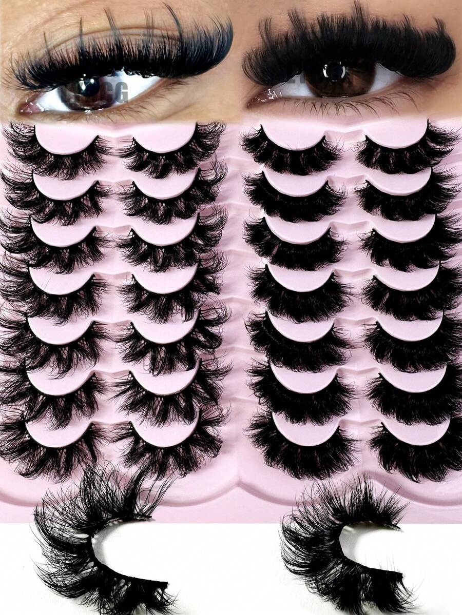 LYBCG Mix 14pairs 5D Mink Eyelashes Makeup Eyelashes 20mm 3D Mink Lashes Fluffy Soft Wispy Volume Thick Long Mink False Eyelashes Cat Eye Lashes - màu đen - Xem 1