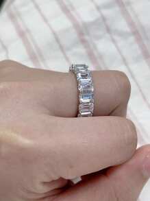 XUJIA 1pc All-Around With Emerald Cut Infinite Elements Cubic Zirconia 6x4mm Full Eternity Band For Women 925 Sterling Silver CZ Gorgeous Anniversary Wedding Band Women Jewelry Gift Engagement Bridal Jewelry