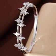 1件装时尚个性化四角星图案镶嵌立方氧化锆女士手链，休闲礼品设计 - 彩色 - 查看 2