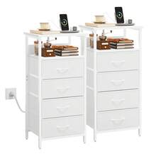 Tomnk 4 Drawers Night Stands With Charging Station, White Beside Table With U-S-B Ports And Outlets, 4 Fabric Storage Drawers With PU Finish, Small Dresser Bed Side Table, Dorm Room Essentials College, Bedroom Furniture - 美規B型插(110-127V) - 查看 12