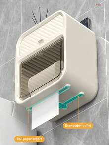 壁挂式双层卫生纸架带抽屉 - 无需钻孔，防水，多功能浴室纸巾盒，自粘式塑料设计，适合返校浴室配件