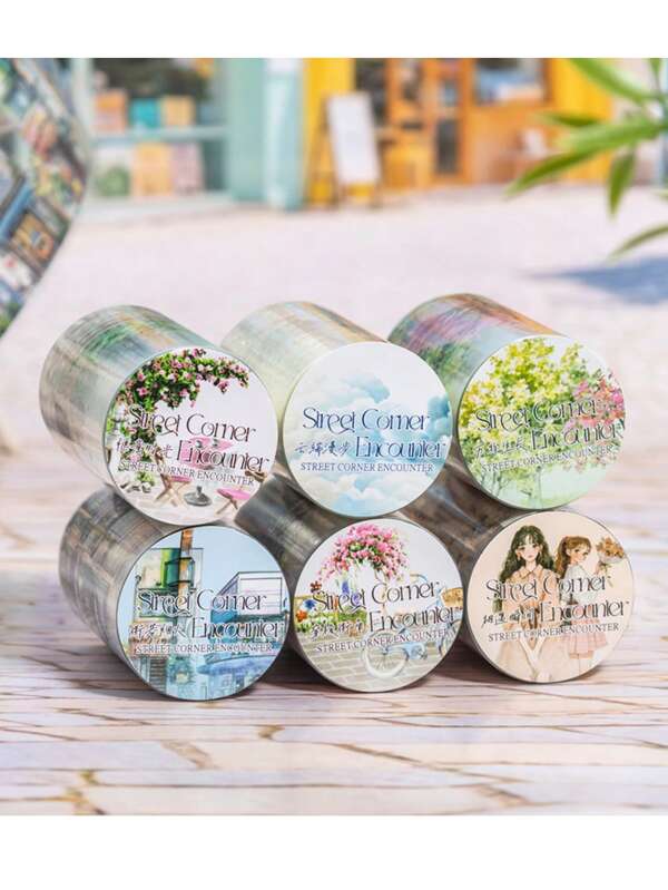 1pc Decorative Adhesive Tapes Vintage Street Scene Trees Clouds Maiden PET Tape Stickers 6.0cm*2M Great For Bullet Journal Supplies, Arts, Scrapbook, DIY Crafts, Planners 6design For Choose, School Supplies,Back To School