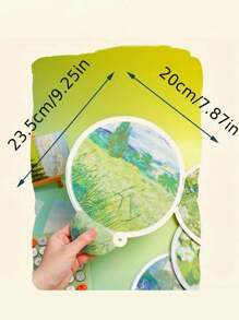 1pc,Oil Painting Floral Mini Foldable Fan - Elegant Portable Compact Lightweight Handheld Fan With Reflective Surface, Fabric Material & Botanical Art For Summer, Home Decor, Gift