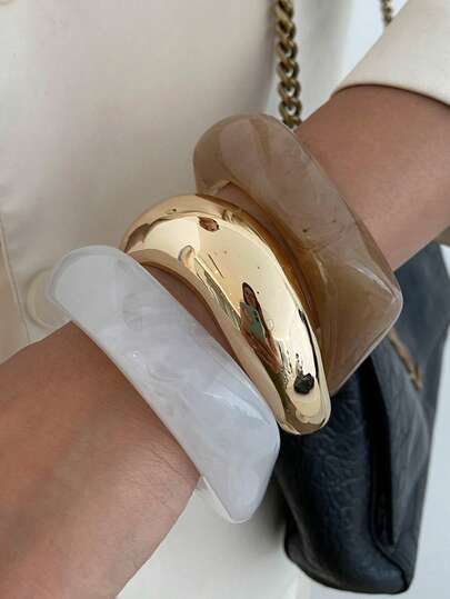 1pc/3pcs/Set Bohemian Vintage Fashion Asymmetrical Wide Resin Cuff Bracelet, Luxurious Everyday & Party Jewelry Gift For Women (Bracelet Color & Material Subject To Actual Item)