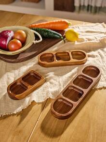 Cirelle 1PC 2/3/4 Conpartments Wooden Divided Tray Serving Dish Sauce Plates Snack Sauce Dish Perfect For Serving A Variety Of Appetizers, Desserts, Cookies, Fruits, Vegetables, And More Elegant Wood Plates For Everyday Use, Rama Table Decor, New Year, Christmas Party, Kitchen Supplies, Party Use, Family Dining, Afternoon Tea Use, Picnic Eseentials, Housewarming Gift - log color - View 4