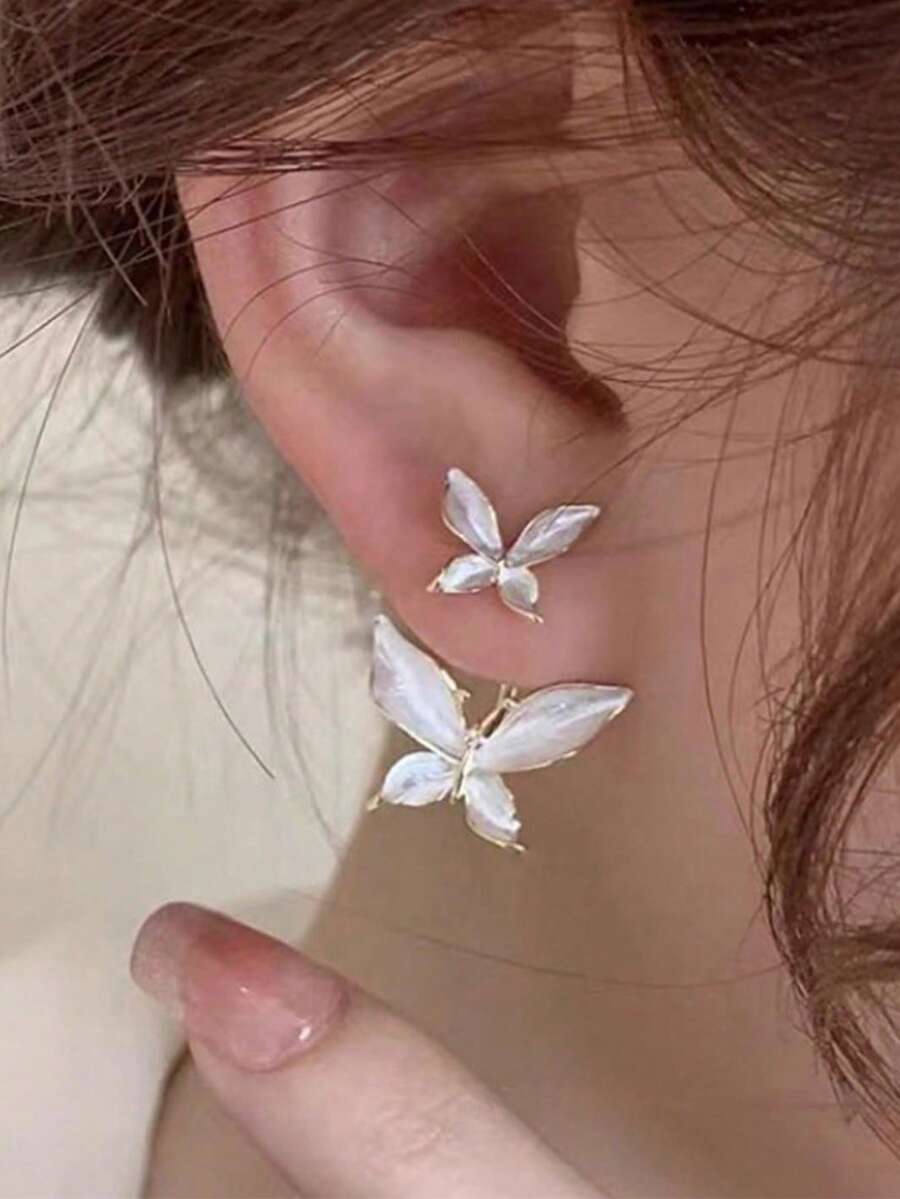 1 对韩国时尚小众蝴蝶设计耳环，适合女性的百搭珠宝 - 耳環 - 查看 1