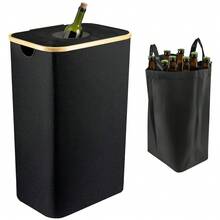 100L Pfandflaschen Sammelbehälter, Pfandflaschen Behälter Mit Deckel & 2 Abnehmbaren Tragetaschen, Flaschensammler Leergut Fasst 30 Leere Flaschen, Leergut Für Küche Und Lagerraum - Schwarz - Übersicht 7