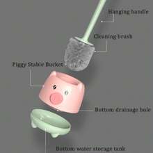 1 pieza Cepillo de baño con diseño tierno de lechón y pollito, juego de cepillos de limpieza montados en la pared con ángulos de limpieza, herramienta de limpieza de baño y retrete, cepillo de retrete de limpieza profunda mágica