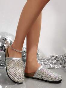 Women's New Hollow-Out Glitter Design Sandals, Thick Sole Comfortable & Breathable, Versatile For Daily Outing, Dating, Vacation And Beach - Silver - View 6