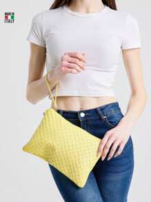 Women Leather Clutch Made In Italy - Yellow - View 1