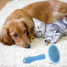 1PC Pet Hair Removal Comb Flea Comb, 2025 Upgraded Cat Brush With Release Button, One-Click Self Cleaning Pet Hair Removal Combs, For Massaging And Cleaning Shedding Pet Hairs (Blue)