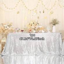 1pc 47" X 70.8" Pink Rectangular Sequins Tablecloth, Shiny Hanging Decorative Cloth Suitable For Valentine's Day, Birthday Party, Wedding And More