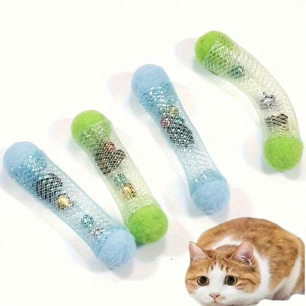 Brinquedo interativo para gatos com sino e balanço de mola - adequado para todas as raças e tamanhos, aparência de pelúcia macia, tubo de plástico flexível, promove estimulação do pensamento e movimento, não precisa de pilhas, materiais seguros para animais de estimação, design divertido, diversão enriquecedora para gatos
