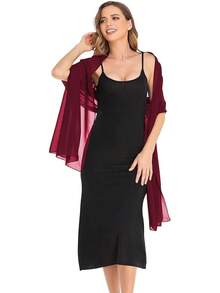 Shawls And Wraps Evening Dresses Sheer Chiffon Women Elegant Soft Silky Wraps Wedding Bridal Scarf - 酒紅色 - 查看 2
