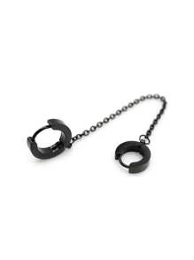 2 Peças Brincos Gota Pendente de Clipe de Orelha com Corrente Dupla na Cor Aço Preto e Dourado para Homens e Mulheres, Joias da Moda