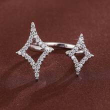 1 件简约镂空四角星设计方晶锆石女士可调节戒指 - 彩色 - 查看 6