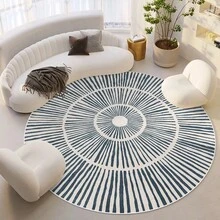 1 Stück runder Teppich mit blauen verstreuten Linien - Ultra weich und bequem für Schlafzimmer, Wohnzimmer, Arbeitszimmer, Büro, Eingangsbereich, Raumdekoration als Bodenvorlage, einfach und modern, saugfähig, waschbar und rutschfest, Teppich für Wohnzimmer - Ganzjahres-Innenraumdekoration, kaschmirartiger runder Schlafzimmerteppich, Teppiche für Schlafzimmer, Bettteppiche, Teppiche für Wohnzimmer, dekorativer Teppich, Hausdekoration, Schlafzimmerdekoration, Herbstdekoration