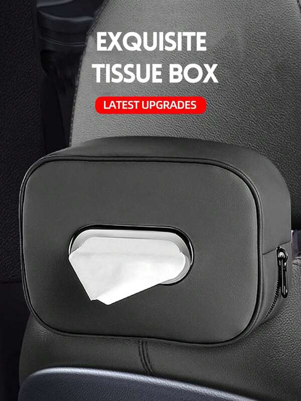 1pc PU Leather Car Tissue Box Holder, Multi-Functional Storage Box, Suitable For Sunvisor, Seat Back, Armrest - Vehicle Interior Decoration