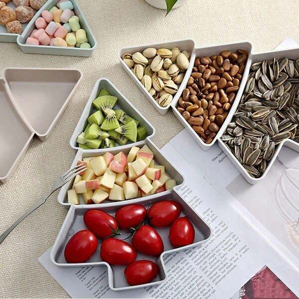 1pc Christmas Tree Shaped Plastic Tray, Christmas Dried Fruit And Snack Tray With Compartments, Christmas Party Decoration Tray, Candy And Fruit Storage Box, Suitable For Family Use