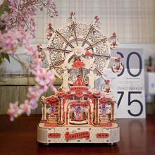 LKAPOPO 391pcs Ferris Wheel Musical Box 3D Wooden Puzzle Assembling Handmade DIY Toy Gift
