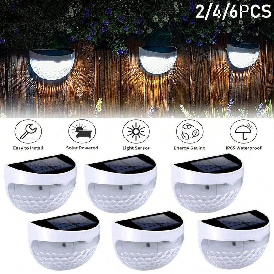 2/4/6 Packs Solar Fence Lights, Solar Deck Lights, Solar Wall Lights, Solar Wall Mount Outdoor Waterproof Fence Lamp, White LED Lamp, Lighting For Garden, Home, Patio, Yard, Garage, Camping, Step Stair Gift For Birthday, Halloween, Christmas Party Decoration (White - White Light)