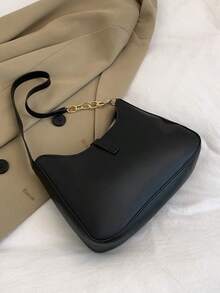 Modern Fashionable Baguette PU Shoulder Bag For Shopping - Black - View 10