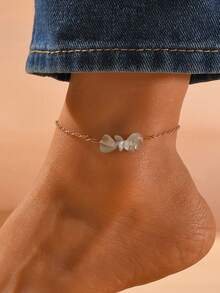 1pc Elegant Colorful Sea Glass Crushed Stone Beaded Anklet, Women Fashion Jewelry Accessories Suitable For Summer Beach Vacation