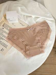 7pcs/Pack Women's Lace Trim Solid Color Seamless Briefs, Breathable & Comfortable, Mid-Waist