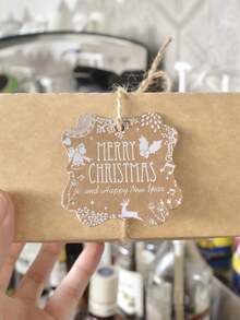 50个圣诞节印刷牛皮纸标签，节日礼物装饰标签标签，礼品包装用品，适用于圣诞节装饰，圣诞树装饰，礼品包装，以及节日期间赠送礼物，圣诞节（配10米麻绳） - 彩色 - 查看 5