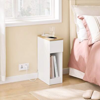 SoBuy Bedside Table With Drawer For Box Spring Bed, Sofa Table, Side Table, Narrow Telephone Table, Bedside Cabinet, White W X H X D Approx.: 20 X 60 X 35 Cm FBT111-E-WN